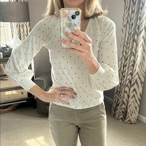 Minnie Rose Cream Long-Sleeve Polka Dot Puff Sleeve Sweater